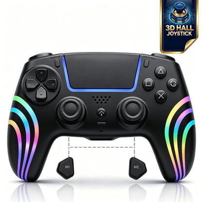 Olevo PS5 RGB Lighting Programmable Game Controller for Multiple Platforms, Esports Controller Compatible with PS5/PC, Wireless Drift-Free Sticks, Six-Axis Gyroscope, Dual Vibration, Rapid Firing, Touchpad, Bluetooth 5.0, 3.5 Mm Audio/Microphone Jack, Bac