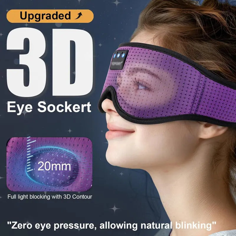 MUSICOZY 3D Bluetooth Sleep Mask - Memory Foam, Ice Silk Liner, V5.4 BT Ultra-Thin Speakers, Smooth Silicone Accents, Lightweight Compact Facial Mask for Side Sleepers, Meditation Gift for Men Women