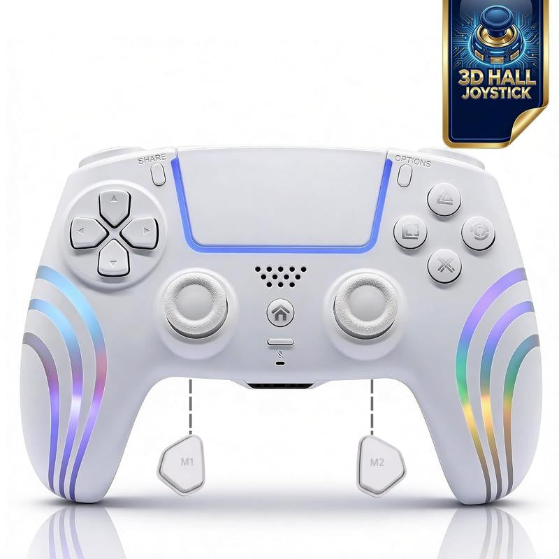 Olevo PS5 RGB Lighting Programmable Game Controller for Multiple Platforms, Esports Controller Compatible with PS5/PC, Wireless Drift-Free Sticks, Six-Axis Gyroscope, Dual Vibration, Rapid Firing, Touchpad, Bluetooth 5.0, 3.5 Mm Audio/Microphone Jack, Bac