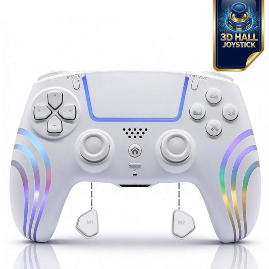 Olevo PS5 RGB Lighting Programmable Game Controller for Multiple Platforms, Esports Controller Compatible with PS5/PC, Wireless Drift-Free Sticks, Six-Axis Gyroscope, Dual Vibration, Rapid Firing, Touchpad, Bluetooth 5.0, 3.5 Mm Audio/Microphone Jack, Bac