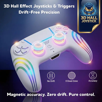 Olevo PS5 RGB Lighting Programmable Game Controller for Multiple Platforms, Esports Controller Compatible with PS5/PC, Wireless Drift-Free Sticks, Six-Axis Gyroscope, Dual Vibration, Rapid Firing, Touchpad, Bluetooth 5.0, 3.5 Mm Audio/Microphone Jack, Bac