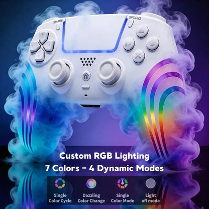 Olevo PS5 RGB Lighting Programmable Game Controller for Multiple Platforms, Esports Controller Compatible with PS5/PC, Wireless Drift-Free Sticks, Six-Axis Gyroscope, Dual Vibration, Rapid Firing, Touchpad, Bluetooth 5.0, 3.5 Mm Audio/Microphone Jack, Bac