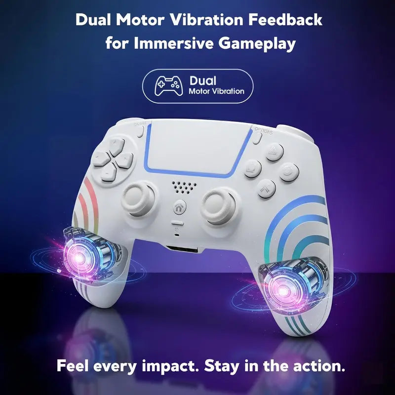 Olevo PS5 RGB Lighting Programmable Game Controller for Multiple Platforms, Esports Controller Compatible with PS5/PC, Wireless Drift-Free Sticks, Six-Axis Gyroscope, Dual Vibration, Rapid Firing, Touchpad, Bluetooth 5.0, 3.5 Mm Audio/Microphone Jack, Bac