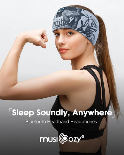 Sleep Headphones Bluetooth Headband Long Time Play Thin Speakers Wireless Music Sports Skulls Design for Running Yoga Workout Insomnia Cool Gadgets Gifts for Men Women