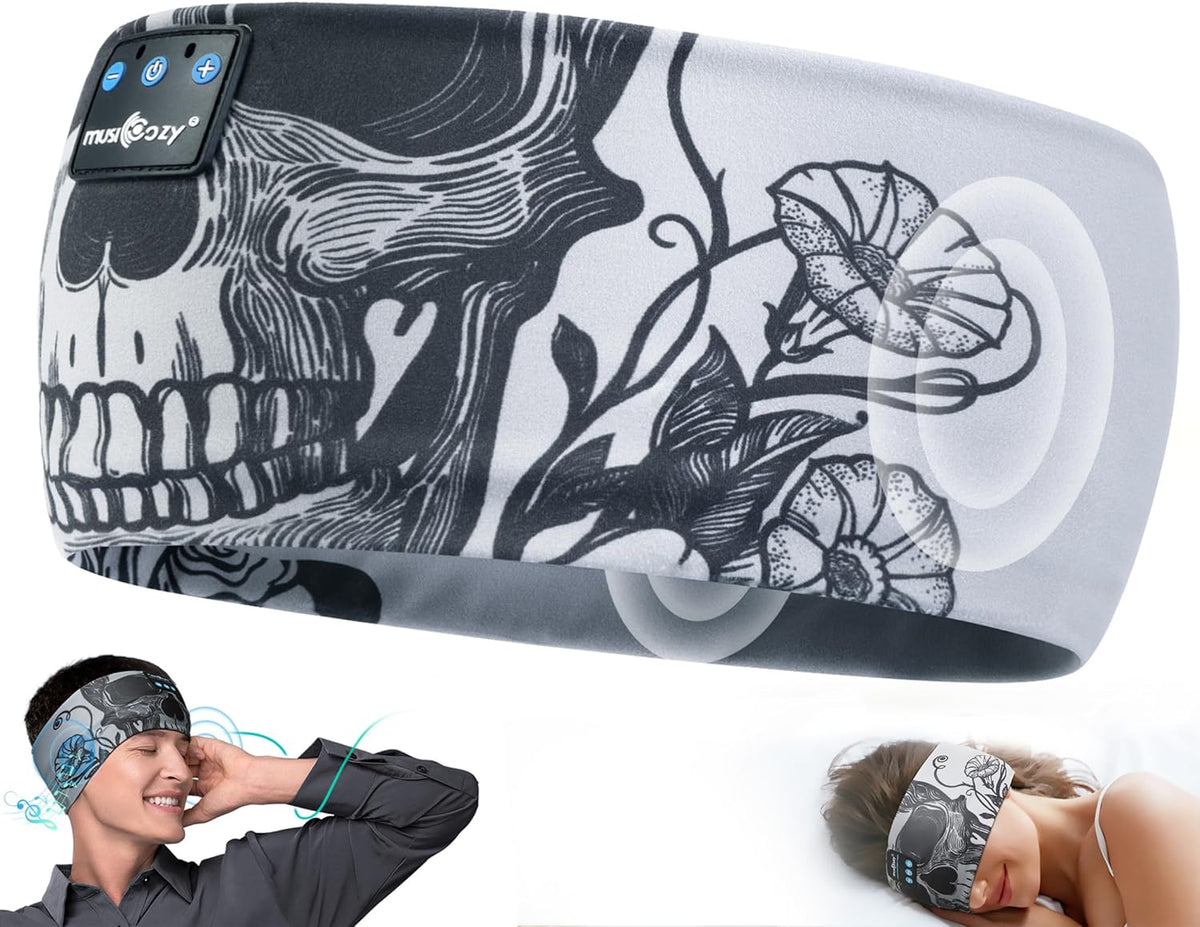 Sleep Headphones Bluetooth Headband Long Time Play Thin Speakers Wireless Music Sports Skulls Design for Running Yoga Workout Insomnia Cool Gadgets Gifts for Men Women