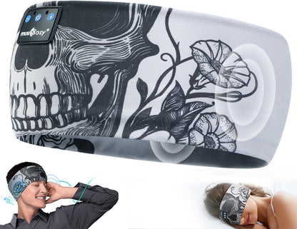 Sleep Headphones Bluetooth Headband Long Time Play Thin Speakers Wireless Music Sports Skulls Design for Running Yoga Workout Insomnia Cool Gadgets Gifts for Men Women