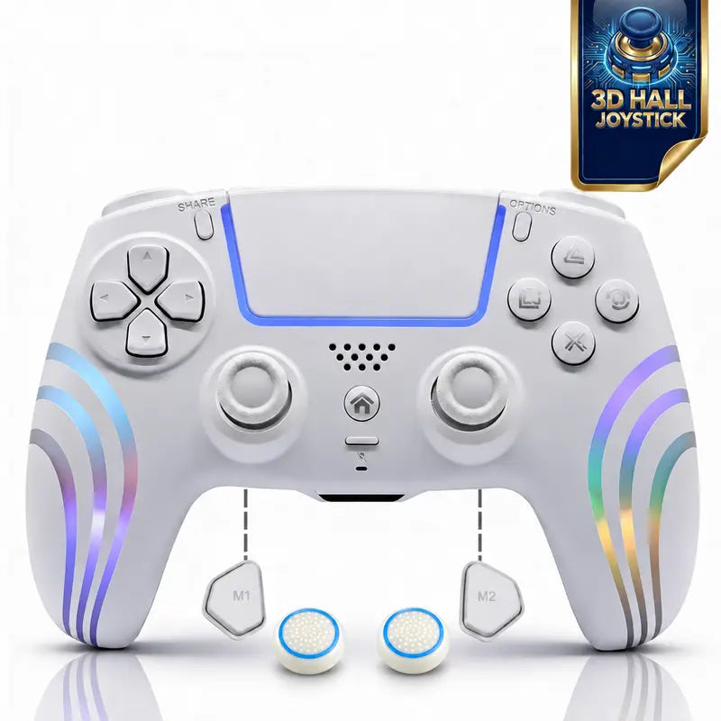 Olevo PS5 RGB Lighting Programmable Game Controller for Multiple Platforms, Esports Controller Compatible with PS5/PC, Wireless Drift-Free Sticks, Six-Axis Gyroscope, Dual Vibration, Rapid Firing, Touchpad, Bluetooth 5.0, 3.5 Mm Audio/Microphone Jack, Bac