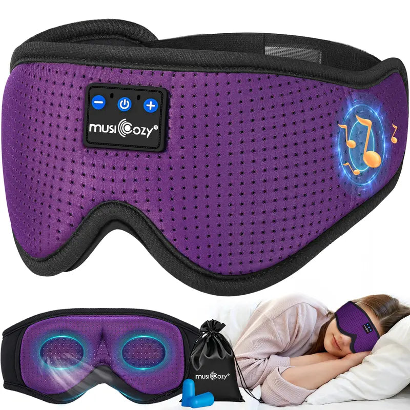 MUSICOZY 3D Bluetooth Sleep Mask - Memory Foam, Ice Silk Liner, V5.4 BT Ultra-Thin Speakers, Smooth Silicone Accents, Lightweight Compact Facial Mask for Side Sleepers, Meditation Gift for Men Women