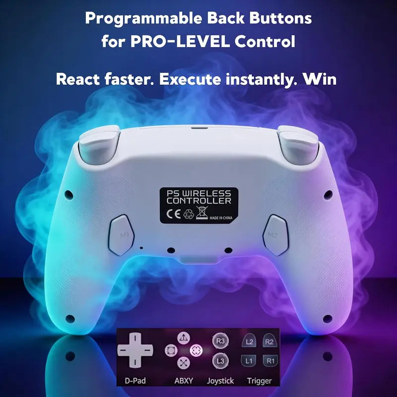 Olevo PS5 RGB Lighting Programmable Game Controller for Multiple Platforms, Esports Controller Compatible with PS5/PC, Wireless Drift-Free Sticks, Six-Axis Gyroscope, Dual Vibration, Rapid Firing, Touchpad, Bluetooth 5.0, 3.5 Mm Audio/Microphone Jack, Bac