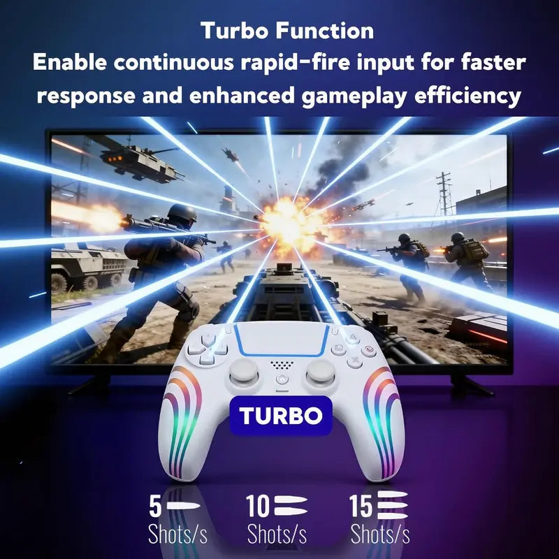 Olevo PS5 RGB Lighting Programmable Game Controller for Multiple Platforms, Esports Controller Compatible with PS5/PC, Wireless Drift-Free Sticks, Six-Axis Gyroscope, Dual Vibration, Rapid Firing, Touchpad, Bluetooth 5.0, 3.5 Mm Audio/Microphone Jack, Bac